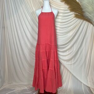 Free People Somewhere Sunny Drop Waist Halter Maxi Dress‎ in Watermelon XS Boho